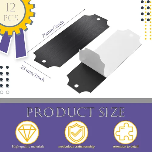 Miniatura 2 de Yaocom 12 Piezas Placas de Identificación Grabadas Láser Cepillado Placa de Metal Sólido Placa Personalizada en Blanco Etiqueta de Nombre