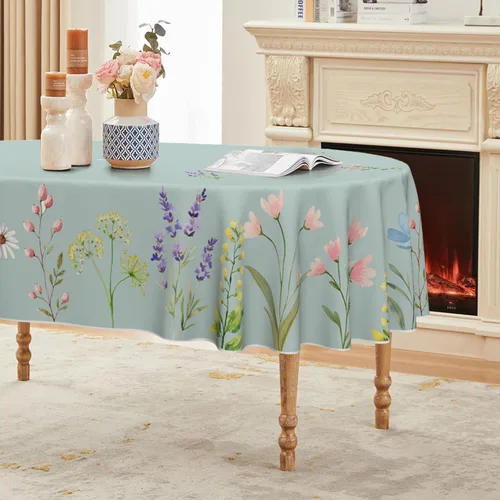 Miniatura 11 de Horaldaily Mantel de Primavera 52×70 Pulgadas Rectangular, Acuarela Flores Silvestres Florecientes Floral Verde Lavable Cubierta de Mesa Estacional