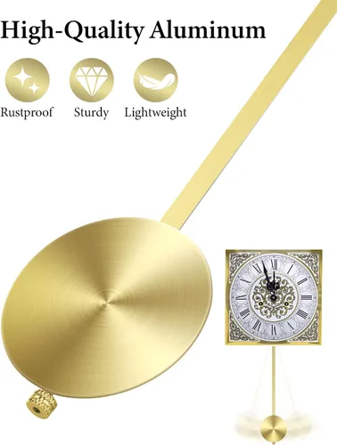 Miniatura 3 de NiHome Reloj de pared de cuarzo Péndulo Reemplazo - Reloj retro mecánico tradicional de aluminio con péndulo de alto brillo (dorado)