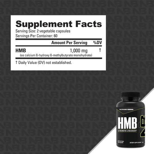 Miniatura 3 de NutraBio Suplemento HMB, aminoácidos, 1000 mg, 120 cápsulas
