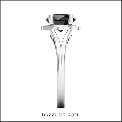 Miniatura 38 de Dazzlingrock Collection Anillo de compromiso redondo de 0.276 in con halo de diamante blanco y vástago dividido para ella en oro macizo de 14
