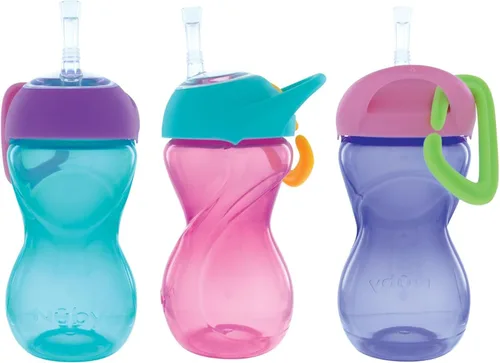 Miniatura 10 de Nuby No-Spill Clik-It - Vaso para sorber de boquilla suave con clip de mosquetón, paquete de 3 unidades, 10 onzas, taza para bebés de 6 meses en Rosa