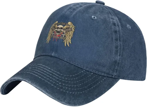 Cowboy Hat Trendy Hats for Man and Women Djustable Four Season Outdoor Baseball Cap of Hell Skull with Angel Navy Blue