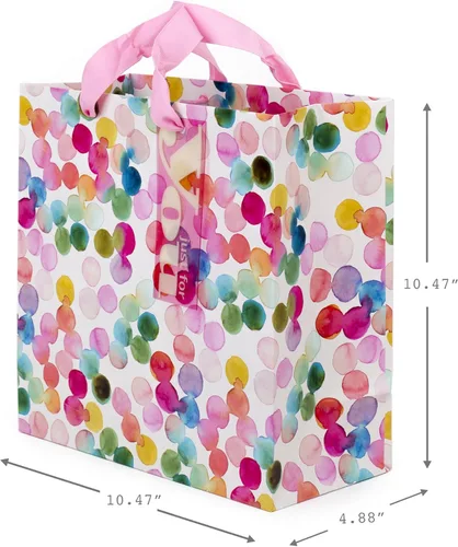Miniatura 5 de Hallmark Bolsa de regalo cuadrada grande de 10 pulgadas (puntos de acuarela, solo para ti) para cumpleaños, día de la madre, Pascua, graduaciones