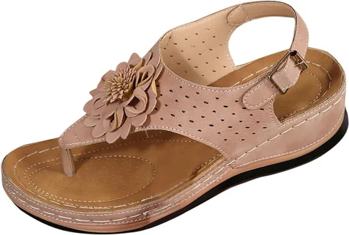 Miniatura 18 de Chanclas para mujer 2026, soporte de arco de flores, sandalias ortopédicas sin cordones con puntera abierta, bucle ajustable, sandalias de cuña