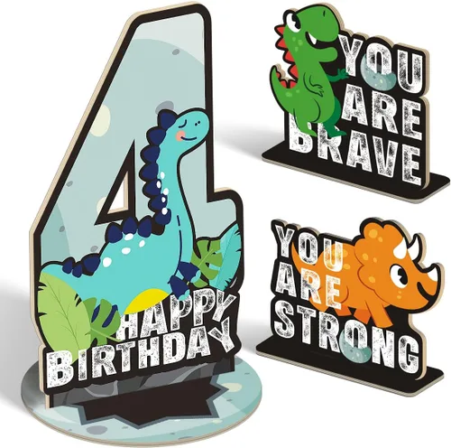 Miniatura 26 de Juego de 3 piezas de dinosaurios con signo de número de 2º cumpleaños, decoración de mesa de dinosaurios para niños y niños de 2º cumpleaños