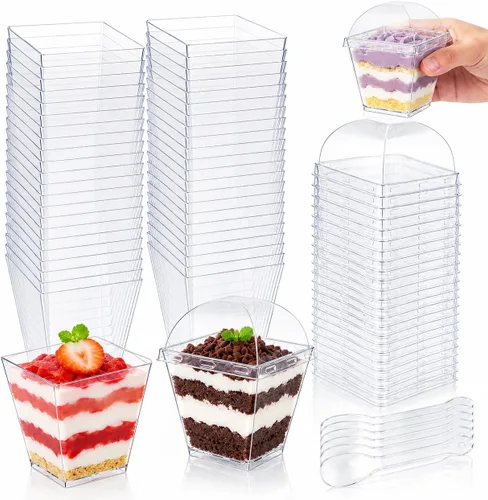 Miniatura 10 de Oomcu Mini tazas de parfait cuadradas transparentes desechables para yogur, helado, mousse, aperitivos, embutidos, pudín, gelatina, dulces