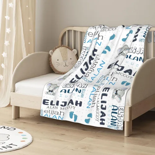 Miniatura 5 de Mantas de bebé personalizadas para niñas y niños con nombre, mantas personalizadas para niños, artículos de bebé personalizados, regalos Elefante