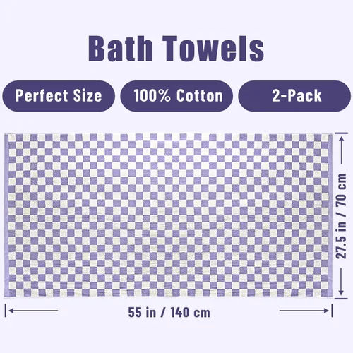 Miniatura 7 de Jacquotha Juego de 4 toallas de baño a cuadros 100% algodón para baño, ducha, piscina y playa (morado, amarillo, verde, naranja), 520 GSM