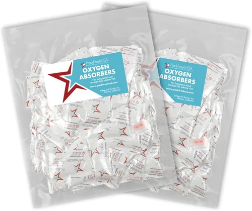 PackFreshUSA: Paquete de 100 paquetes de absorción de oxígeno de 500 cc, grado alimenticio, no tóxico, conservación de alimentos, guía de