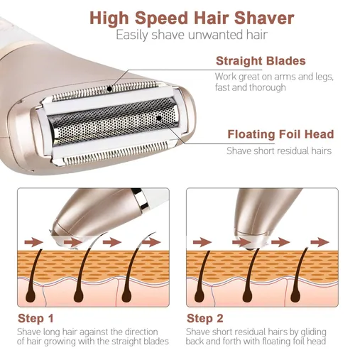 Miniatura 4 de Maquinilla de afeitar eléctrica para mujer – Sin dolor 2 en 1 para mujeres – Removedor de pelo para cara, piernas y axilas, portátil impermeable