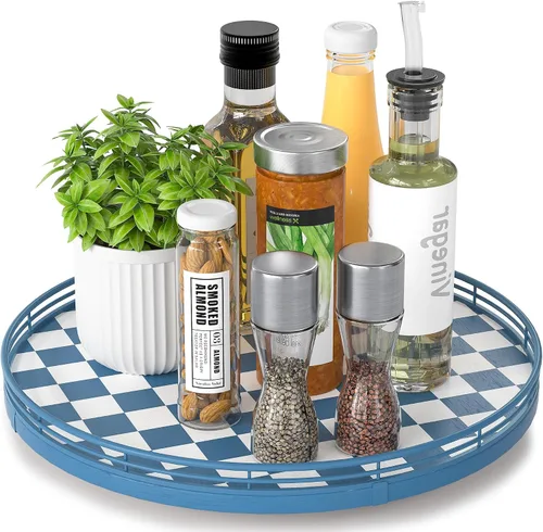 Miniatura 28 de Marble Lazy Susan - Tocadiscos para mesa, bandeja redonda de mármol de grano de madera antigua de 10 pulgadas para mesa de comedor, encimera de Negro