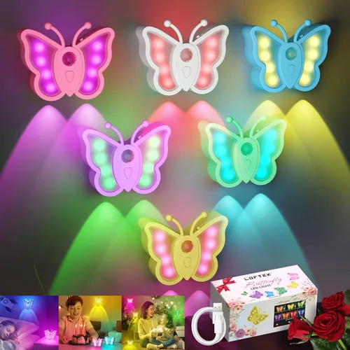 Miniatura 15 de LOFTEK Luz Nocturna de Mariposa, Luz Nocturna Recargable con Sensor de Movimiento, 2 Modos de Color y Luz Nocturna RGB Ajustable, Se Pega