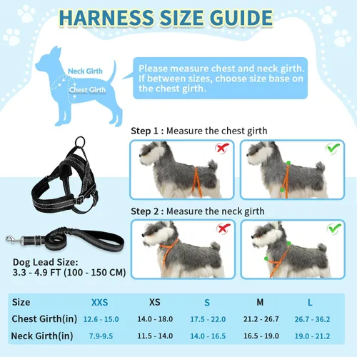 Miniatura 5 de SlowTon - Juego de arnés y correa para perros pequeños sin tirones, chaleco suave ajustable para cachorros para el cuello y el pecho, arnés