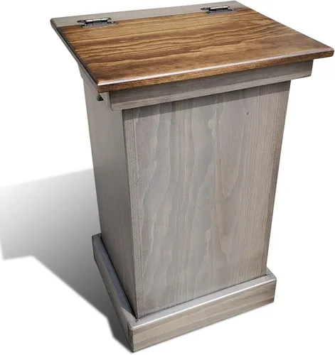 Peaceful Classics Gabinete de Bote de Basura de Madera - Acabado Pewter, Capacidad de 36 Cuartos, Madera de Pino Artesanal Amish, Diseño de Tapa