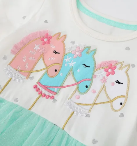 Miniatura 3 de Vestido de tul de verano para niña pequeña, lindo patrón de dibujos animados, vestido de algodón con lentejuelas a rayas para uso diario para bebé