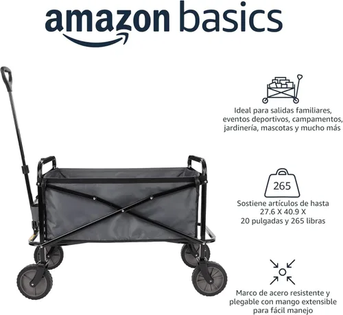 Miniatura 2 de Amazon Basics - Colección de herramientas para el jardín – Carrito plegable para jardín con funda, color gris.