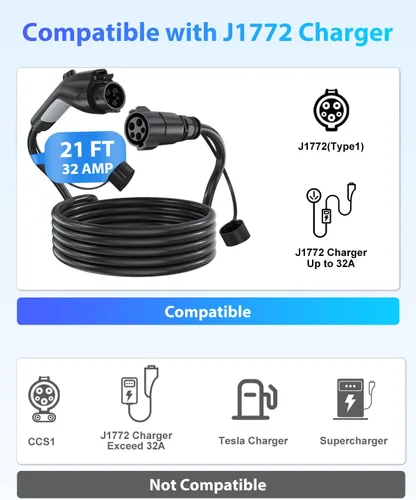 Miniatura 5 de EVDANCE Cable de extensión J1772, cable de extensión de cargador EV 32A, cable de carga de 21 pies para vehículo eléctrico de 110 V-240 V