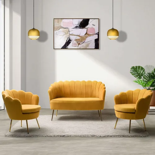 Miniatura 32 de HULALA HOME Silla decorativa moderna de terciopelo con respaldo en forma de concha, bonito sillón para sala de estar, dormitorio con patas doradas