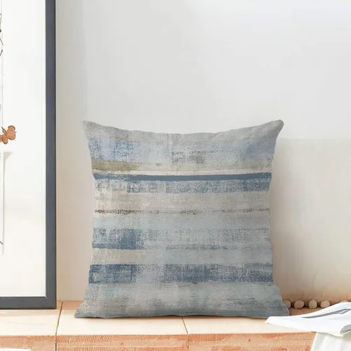 Miniatura 3 de Juego de 2 fundas de almohada bohemias de 16 x 16 pulgadas a rayas azules y grises, fundas decorativas rústicas abstractas de lino retro a rayas