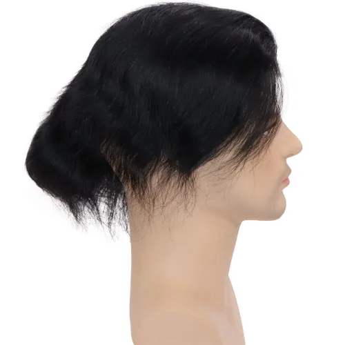 Miniatura 6 de Toupee para hombres, piezas de cabello 100% europeo, sistema de reemplazo de cabello humano virgen de 10 x 8 pulgadas, mono encaje con poliuretano