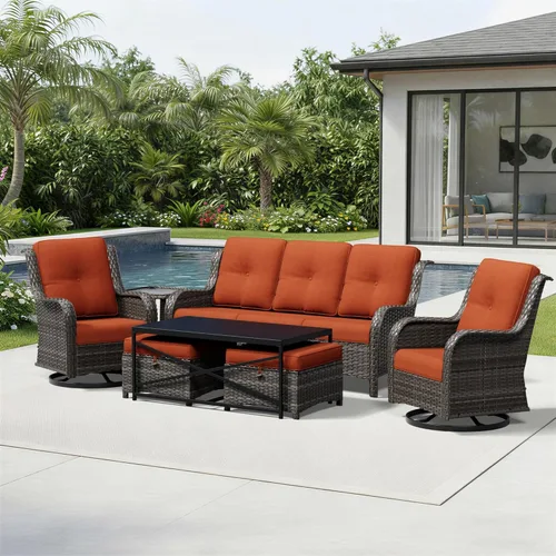 Miniatura 122 de Joyside Juego de sillas de mimbre para patio, juego de 3 piezas de mimbre para exteriores con 2 sillas reposabrazos y 1 mesa auxiliar para terraza
