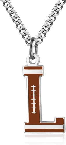AIAINAGI Collar con letra inicial de fútbol A-Z para niños, dije de fútbol americano, cadena de plata de acero inoxidable, regalo de fútbol