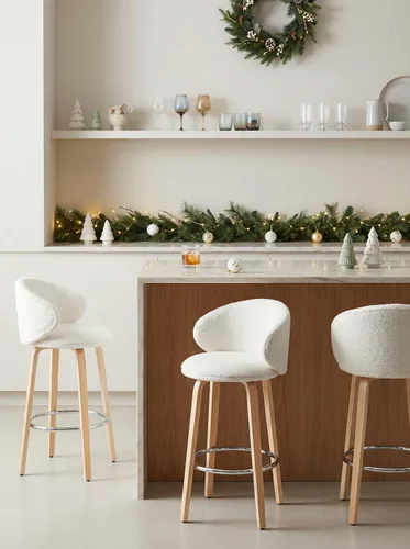 Miniatura 8 de DUOMAY Paquete de 2 taburetes de bar de 26 pulgadas de altura de mostrador, sillas de isla de cocina con respaldo de barril de sherpa blanco