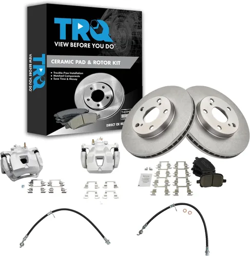 Miniatura 29 de TRQ Juego de pastillas de freno delanteras y rotores de cerámica, pinzas, mangueras, compatibles con Honda Odyssey 2005-2010