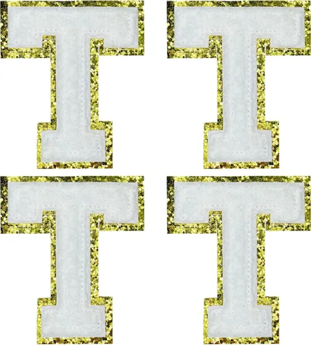 Miniatura 33 de Jongdari Letras termo-adhesivas de felpilla para ropa, parches de letras del alfabeto con brillantina para coser, con adhesivo planchado, 4 Blanco