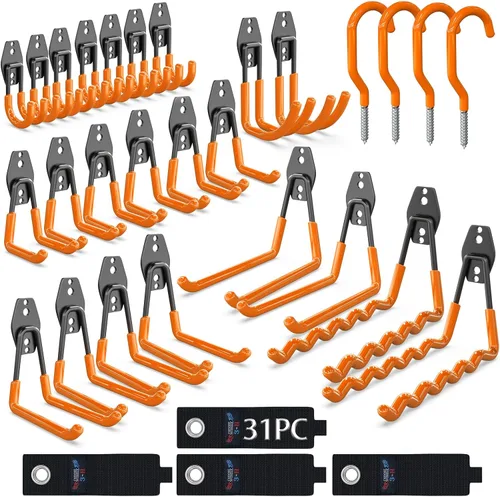 Miniatura 8 de 3-H Ganchos de pared de garaje, paquete de 14 unidades, ganchos de garaje resistentes, ganchos de almacenamiento de garaje para colgar y organizar
