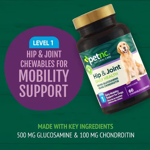 Miniatura 6 de Petnc Level-1 Suplemento de salud de cadera y articulaciones para perros jóvenes (60 unidades), 500 mg de glucosamina, 100 mg de condroitina, 10 mg