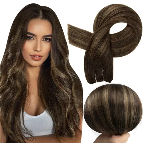 Miniatura 38 de Full Shine Extensiones de cabello humano, 18 pulgadas, mechones de trama, color #2 castaño oscuro, 3.5 onzas, cabello Remy para coser, doble trama