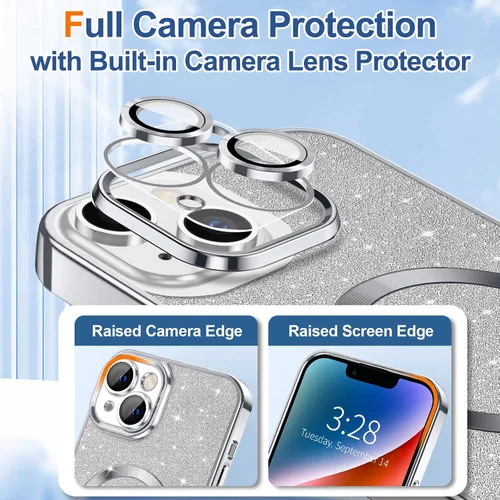 Miniatura 9 de Hython Funda para iPhone 14 Pro Max con purpurina, fundas magnéticas transparentes para teléfono con protector de lente de cámara