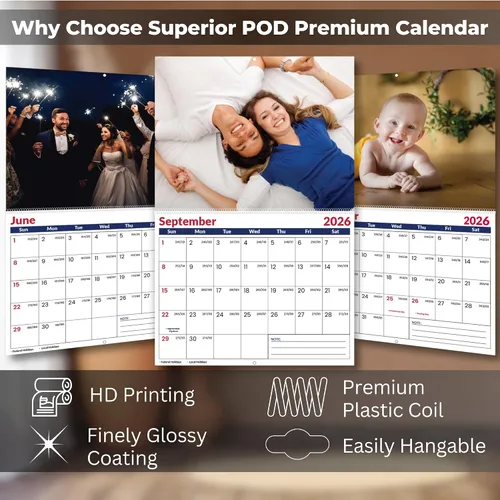 Miniatura 5 de Calendario de pared con fotos personalizadas 2026 para el hogar y la oficina, imprime tus 13 recuerdos y haz tu propio calendario personalizado