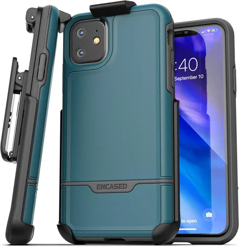 Miniatura 23 de ENCASED Funda para cinturón con clip para iPhone 11 (2019 Rebel Armor) Funda protectora resistente de cuerpo completo con soporte (Negro)
