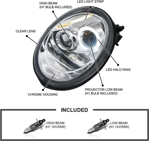 Miniatura 3 de Volkswagen Beetle luces frontales halógenas proyectoras., Plateado