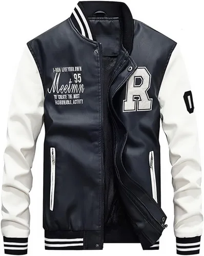 Lavnis Chaqueta de piel sintética para hombre, cuello alto, abrigo ajustado, Negro -