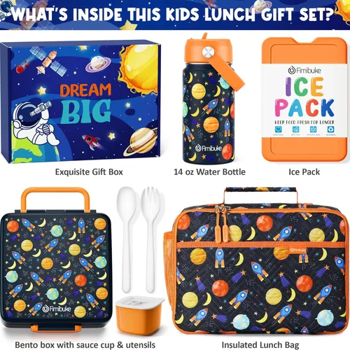 Miniatura 2 de Fimibuke - Lonchera Bento para niños con 4 compartimentos, bolsa de almuerzo aislada, botella de agua aislada de acero inoxidable, paquete de hielo