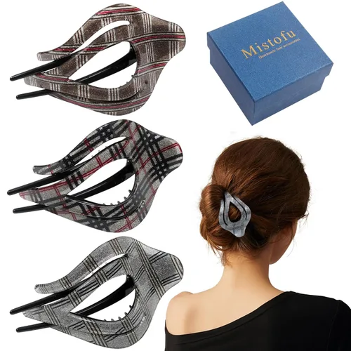 Miniatura 13 de Mistofu 3 pinzas planas de garra – Pinzas curvadas francesas Concord – Fuerte agarre antideslizante garra para mujeres – Pinza grande para cabello