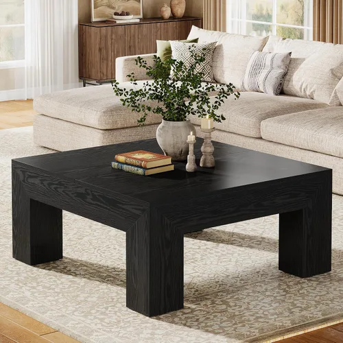 Tribesigns Mesa auxiliar cuadrada de 39.4 pulgadas para sala de estar, mesa de cóctel central de decoración de granja con patas de madera