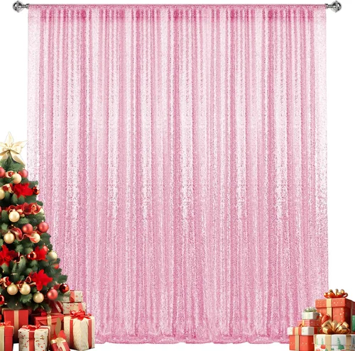 Miniatura 31 de 2 paneles de cortinas de fondo de lentejuelas verdes de 8 pies, cortinas de fondo de fotografía con purpurina para decoración de Navidad, boda