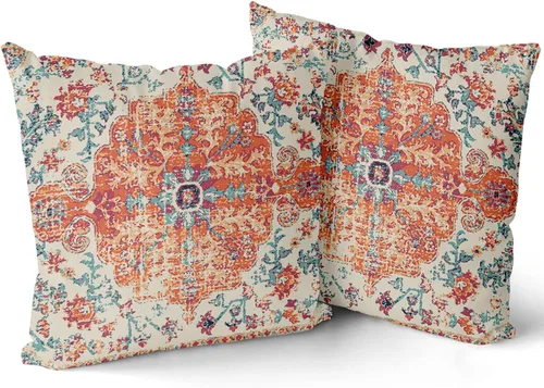 Juego de 2 fundas de almohada bohemias de 16 x 16 pulgadas de color naranja y azul, estilo bohemio, vintage, decorativas, para sofá, decoración del