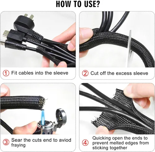 Miniatura 7 de Malla protectora de cable de 10 pies y 1/2 pulgada, funda dividida para cable de alimentación, USB, audio, cable para TV y computadora, protector