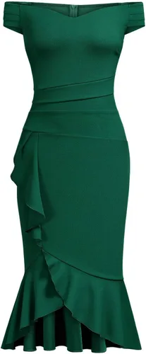 Miniatura 5 de Knitee Vestido formal de noche con cuello en V y volantes y cintura plisada para mujer