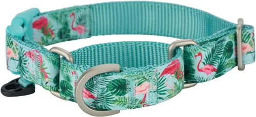 Martingale - Collares para perros con hebilla a presión rápida, ajustable, patrón de flamenco, collares de entrenamiento sin tirones, para perros