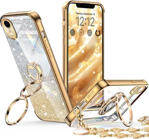 Miniatura 9 de XYZ para Funda de iPhone Xs Max con Soporte, Funda de Teléfono con Doble Soporte de Anillo, Funda de Amor-Corazón Linda de Lujo con Brillantina