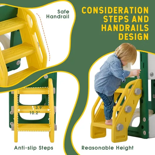 Miniatura 5 de JAXPETY Juego de tobogán y escalador 8 en 1 para niños pequeños, para interiores y exteriores, con escaleras, túnel, telescopio, almacenamiento, aro