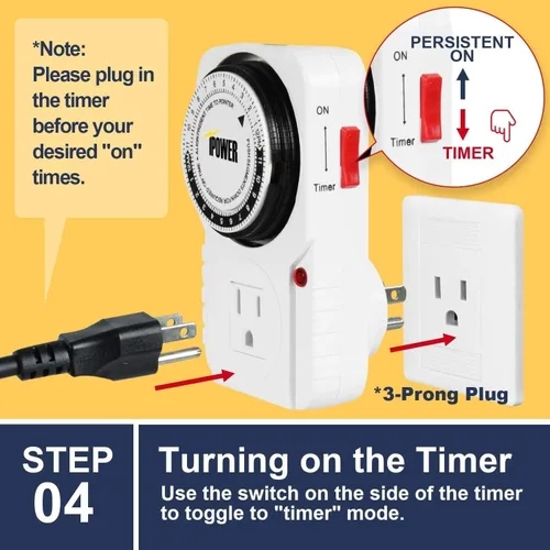 Miniatura 5 de iPower Temporizador mecánico enchufable de 24 horas, temporizador para enchufes eléctricos acuario conectado a tierra, luz de crecimiento