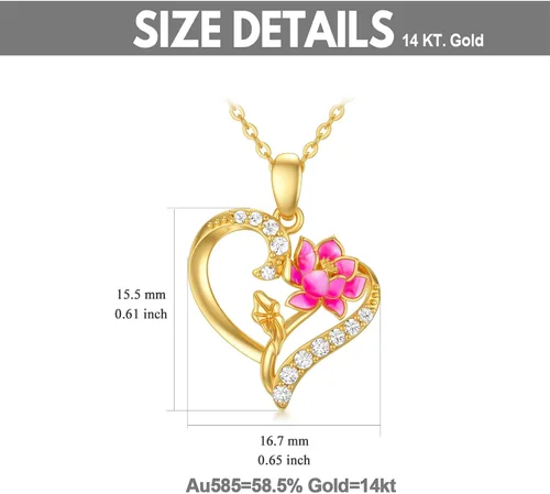 Miniatura 37 de Collar de flor de nacimiento de oro real de 14 quilates para mujer, oro amarillo creado moissanita con colgante de corazón, collares
